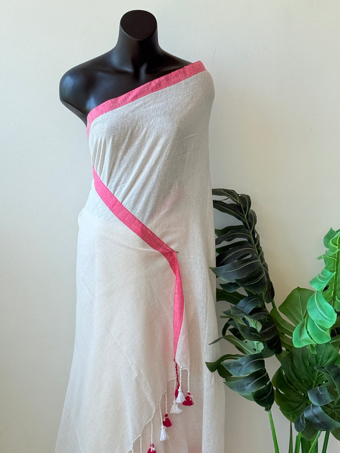 Plain cotton linen saree