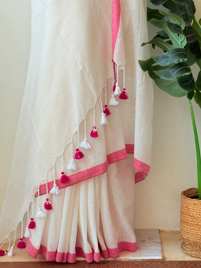 Plain cotton linen saree