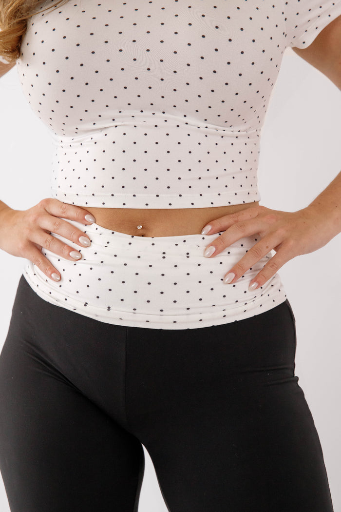 Black Flared Athletic Pants- Women's Black Athletic Pants with Polka Dot Waist Band- Women's Matching Athletic Set