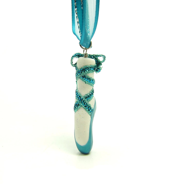 Teal Blue Polymer Clay Pointe Shoe Pendant Necklace
