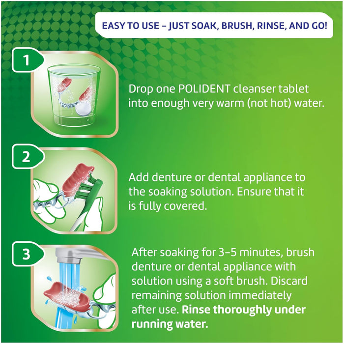 Polident 3 Minute Antibacterial Dental Appliance Cleanser Tablets, 90 Count