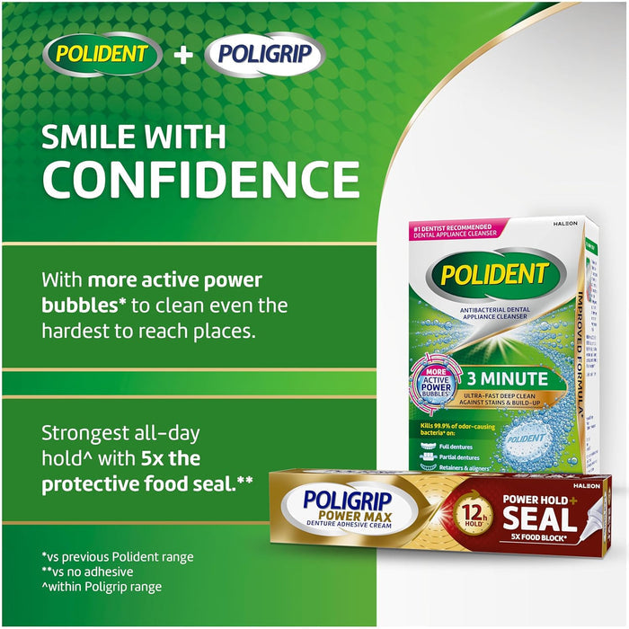 Polident 3 Minute Antibacterial Dental Appliance Cleanser Tablets, 90 Count