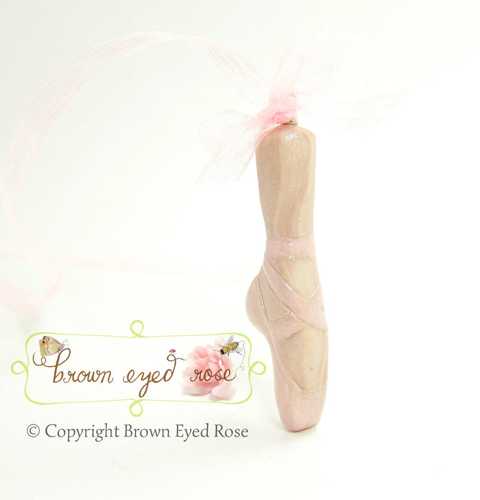 Hand sculpted pink polymer clay ballerina slipper necklace
