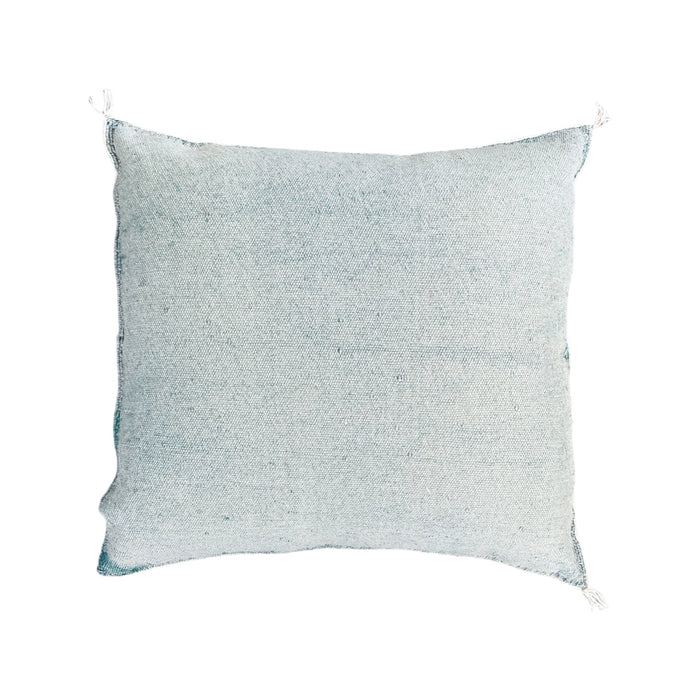 Artisanal Handmade Moroccan embroidered cactus silk sabra lumbar pillow blue turquoise aqua handwoven boho eclectic decor