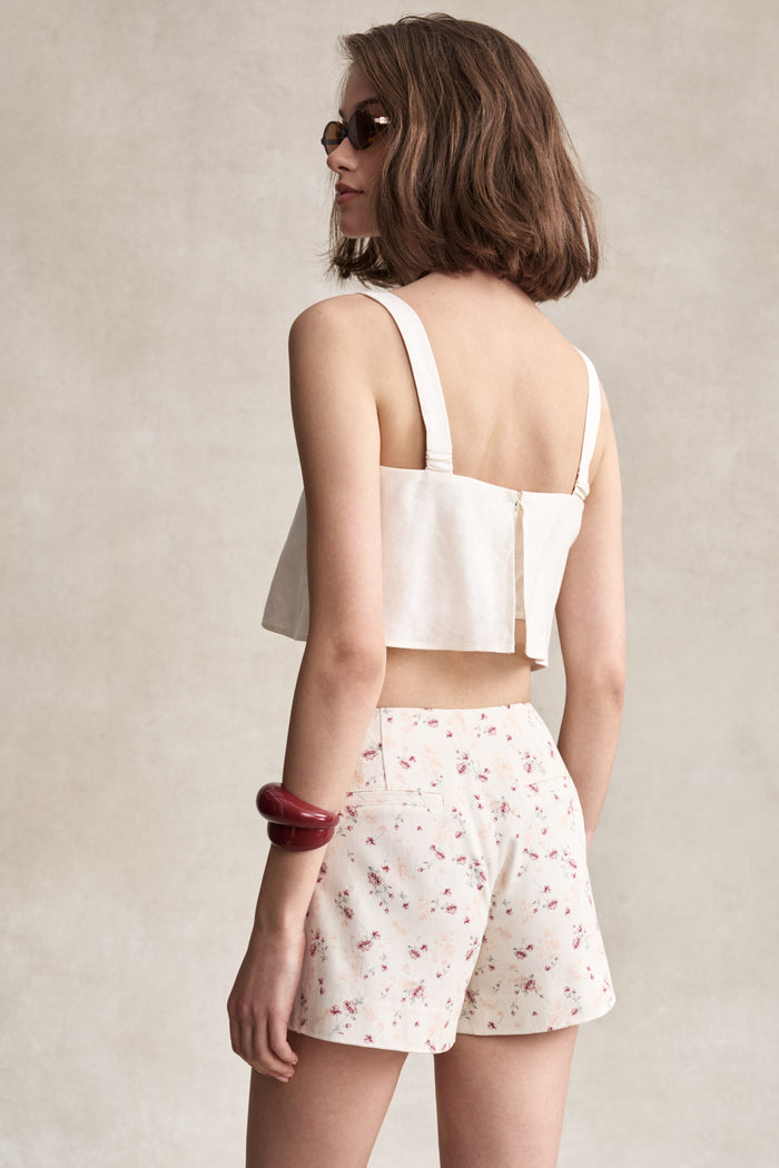 HEVRON Caitlyn Crop Ivory Linen Crop Top, studio shot