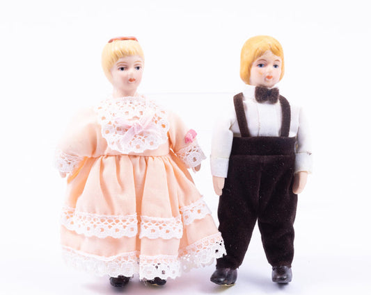 Porcelain Little Boy & Girl Doll with Blonde Molded Hair