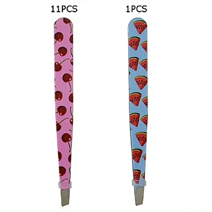 Precision Slant Tip Eyebrow Tweezers – Cute Fruit Print Facial Hair Removal Tool (9.5 cm) (BTW-1037)