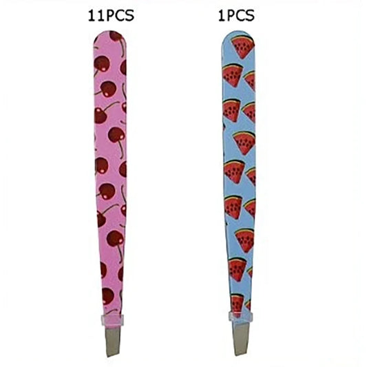Precision Slant Tip Eyebrow Tweezers – Cute Fruit Print Facial Hair Removal Tool (9.5 cm) (BTW-1037)