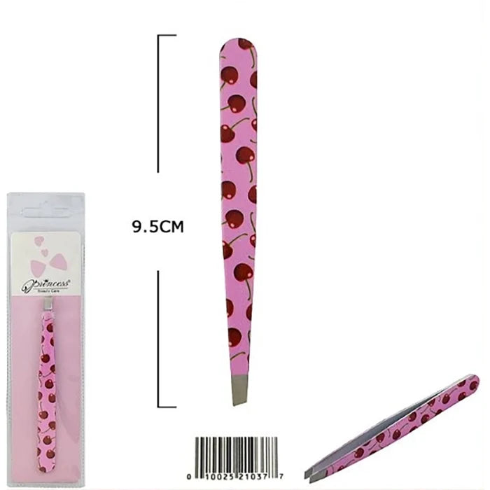 Precision Slant Tip Eyebrow Tweezers – Cute Fruit Print Facial Hair Removal Tool (9.5 cm) (BTW-1037)