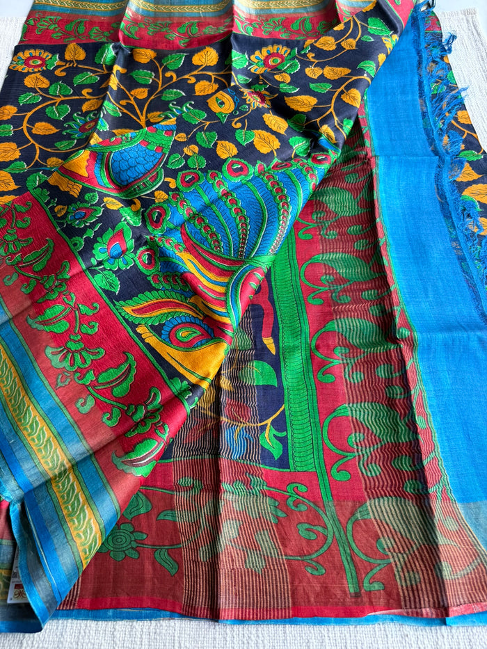 Printed tussar silk saree