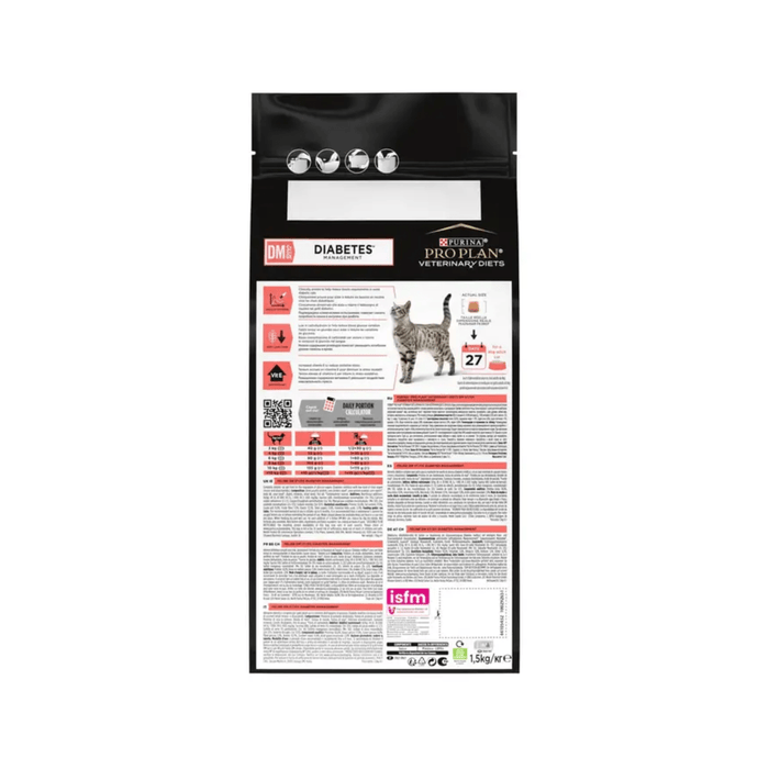 Purina Pro Plan Veterinary Diets DM Diabetes Dry Cat Food rear on white background