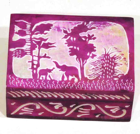 Purple Elephant Soapstone Keepsake Box | Artisan Decorative Storage Box for Jewelry, Crystals & Sacred Treasures