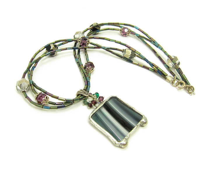 Purple Stained Glass Soldered Pendant Necklace