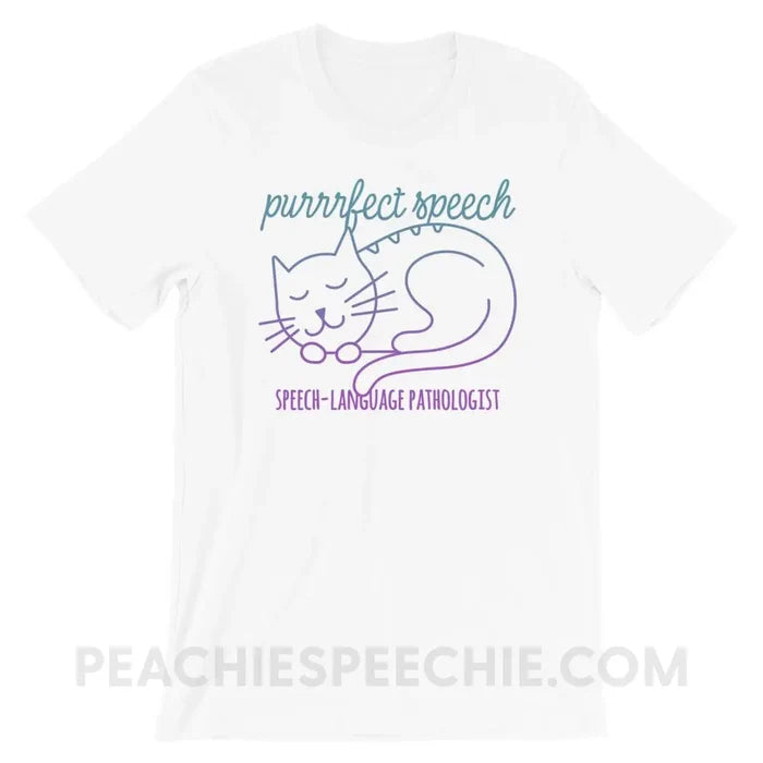 Purrrfect Speech Premium Soft Tee - White / XS - T-Shirts & Tops peachiespeechie.com