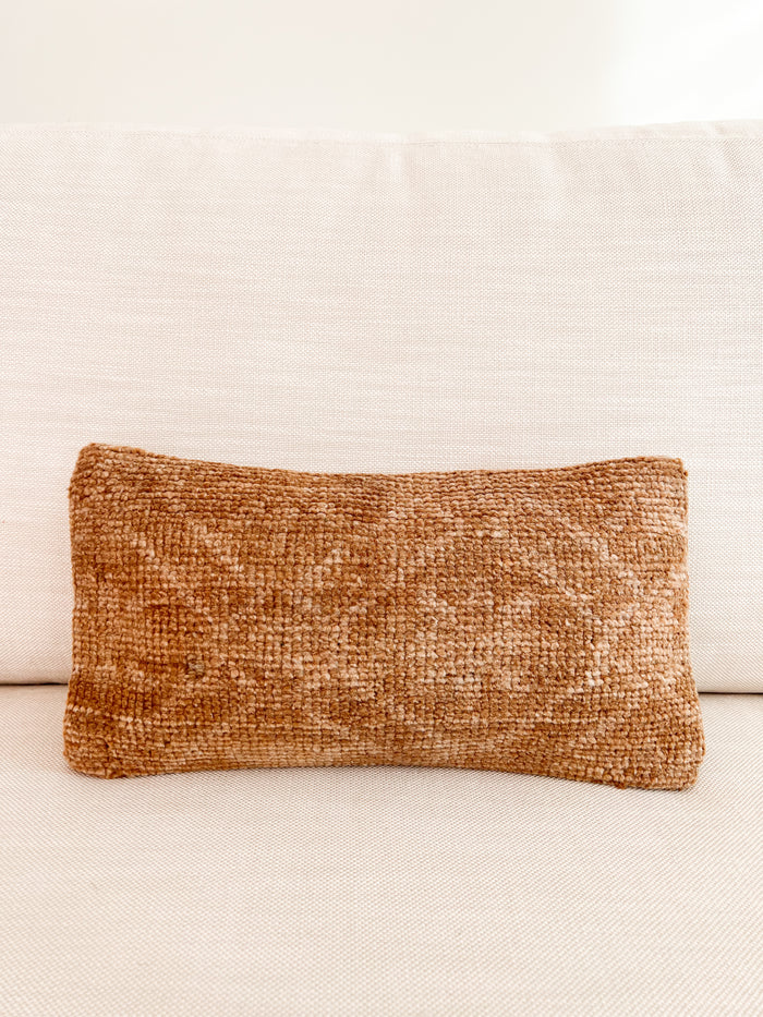 Handmade Turkish oushak pillow cover made with vintage rugs tan 8x16