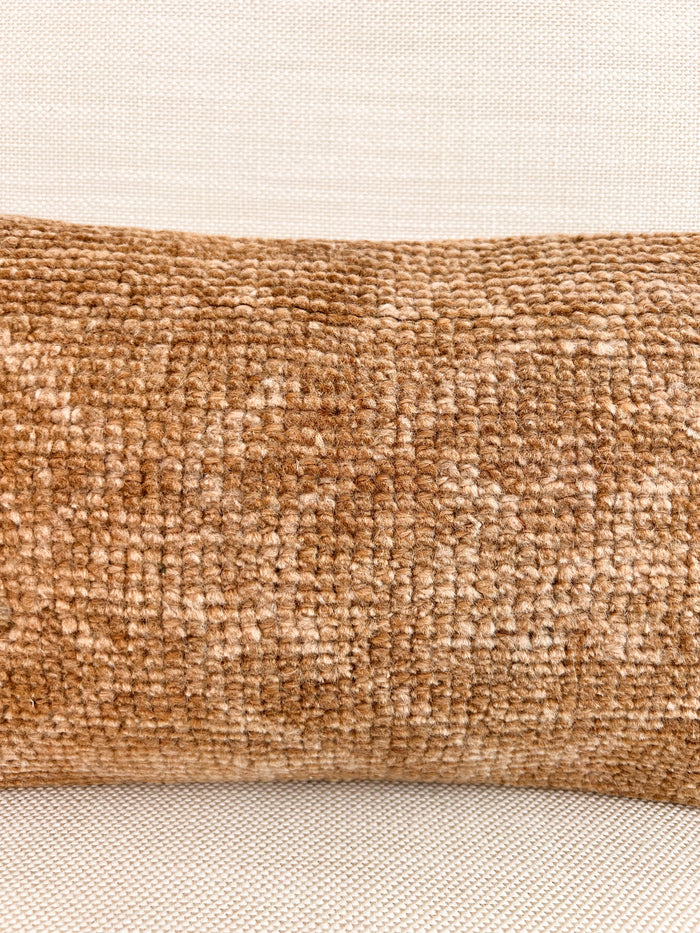 Handmade Turkish oushak pillow cover made with vintage rugs tan 8x16