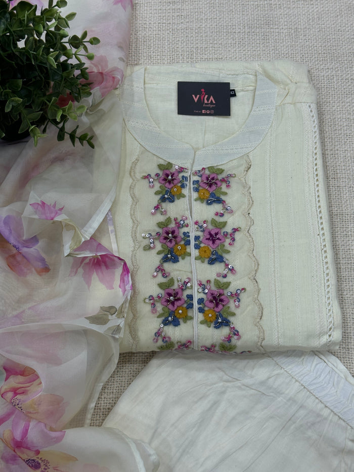 Readymade cotton salwar suit set - Off white