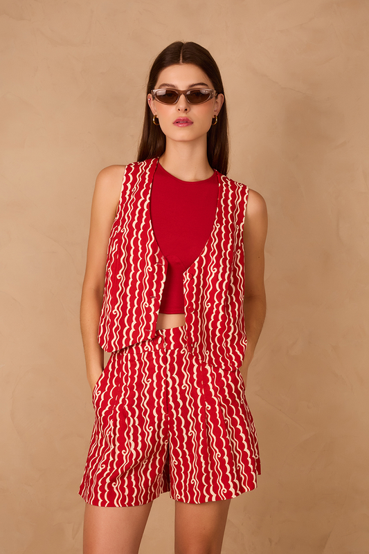 Red Sleeveless Corset Crop Top
