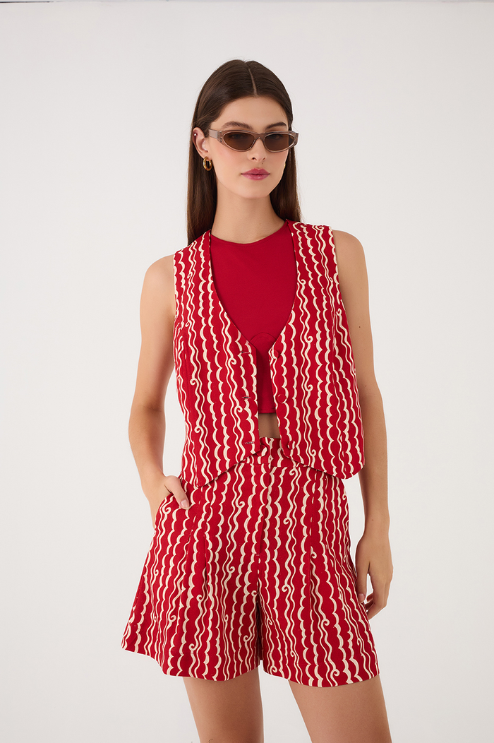 Red Sleeveless Corset Crop Top_2