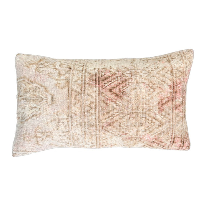 Handmade traditional Turkish oushak pillow cover made with vintage rugs 12x20pink and tan