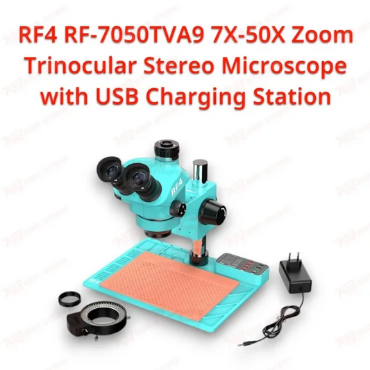 RF4 RF-7050TVA9 7X-50X Zoom Trinocular Stereo Microscope with USB Charging Station
