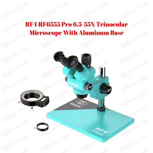 RF4 RF6555 Pro 6.5-55X Trinocular Microscope With Aluminum Base