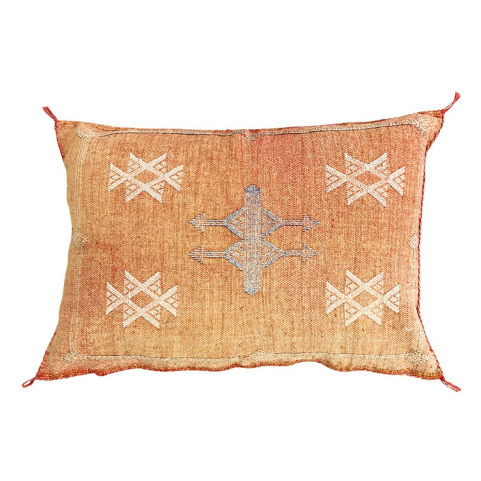 Artisanal Handmade Moroccan embroidered cactus silk sabra lumbar pillow rust orange handwoven boho eclectic decor