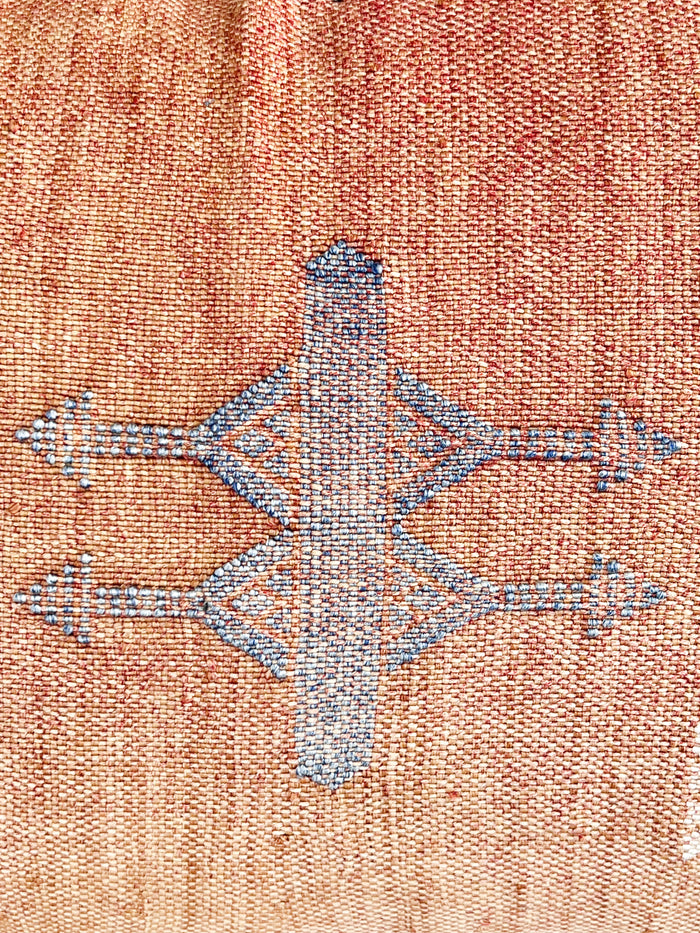 Artisanal Handmade Moroccan embroidered cactus silk sabra lumbar pillow rust orange handwoven boho eclectic decor