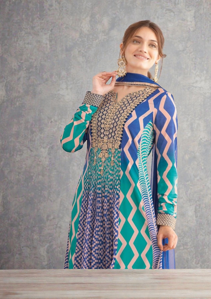 Saawan : Chinon silk long gowns by Kurti Connection USA