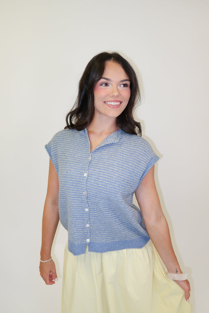 Seaside Stripe Sleeveless Sweater - The Pink Tulip Clothing