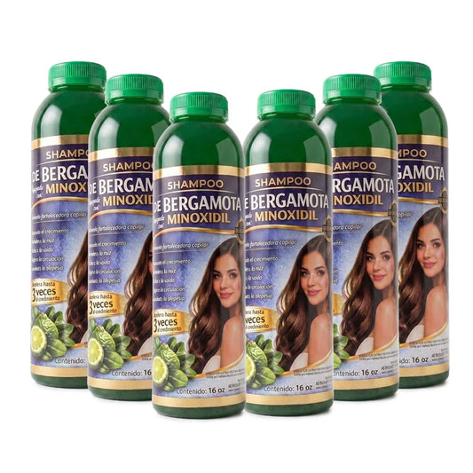 Shampoo de Bergamota con Minoxidil (Pack of 6, 16 oz Each) – Hair Loss Treatment & Fast Hair Growth Formula
