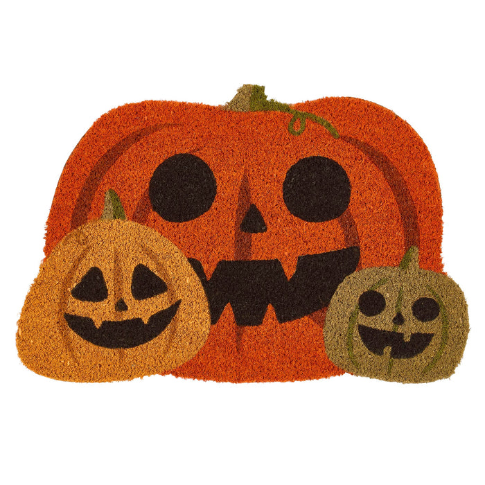 Pumpkin Halloween Coir Doormat in Orange made from natural coconut husk fibres.