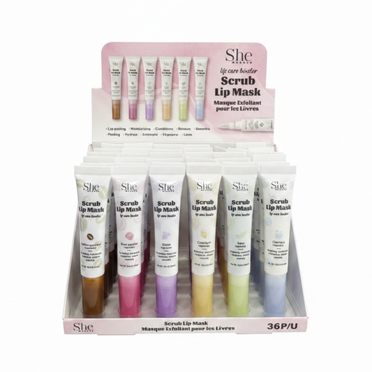 S.he Makeup Lip Care Booster Scrub Lip Mask - Assorted Exfoliating Flavors - 36pcs Display