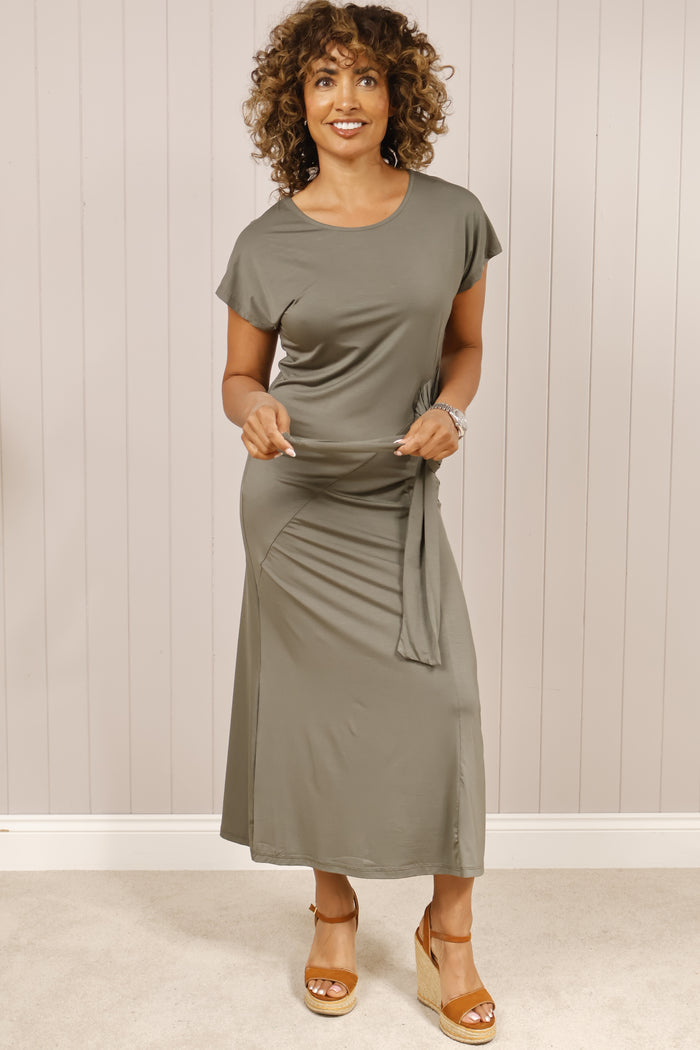 Sia Side Tie Dress Khaki