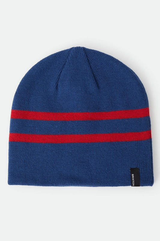 Unisex Skully Beanie in the color Navy/Red Stripe - Front Product View