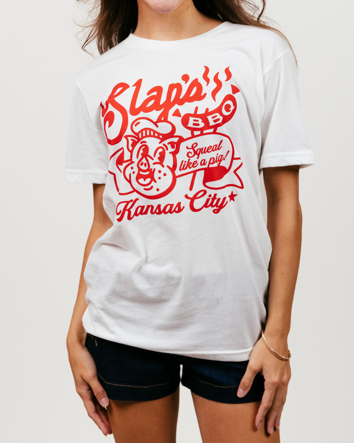 White Slaps BBQ Squeal Like A Pig Vintage T-Shirt Front