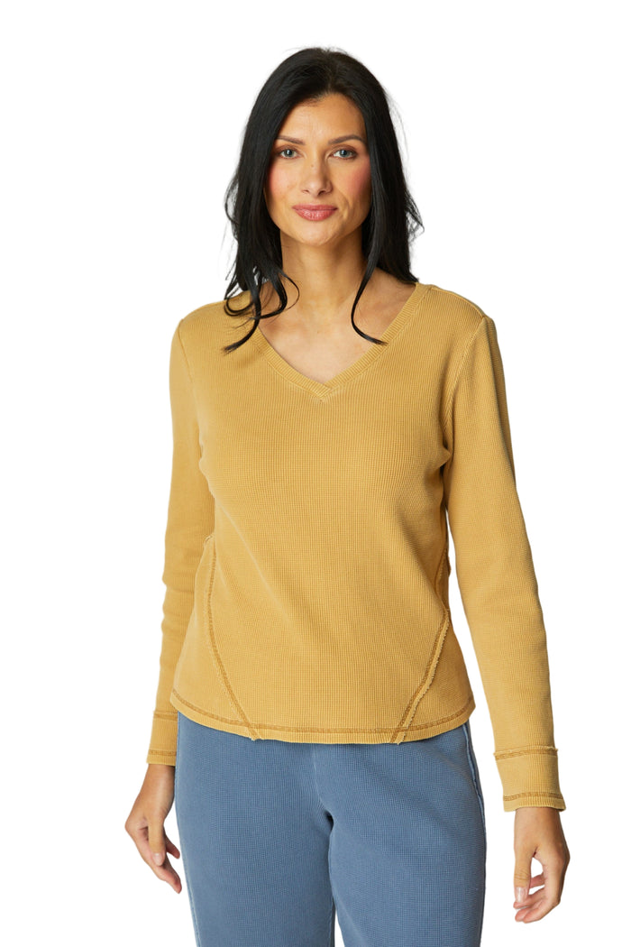 Soft Waffle Knit V-Neck Top - 26537 - Size L
