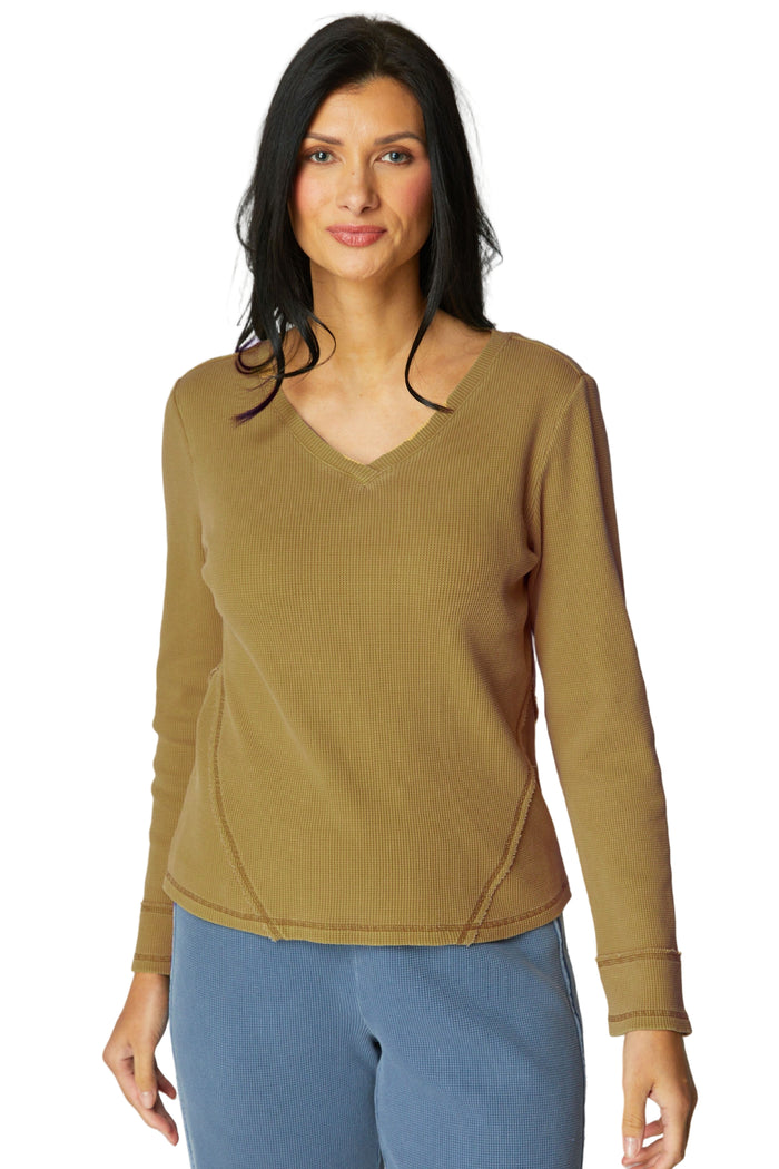Soft Waffle Knit V-Neck Top - 26537 - Size L