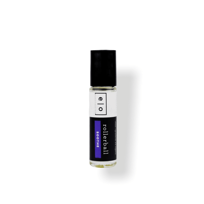 Soothe Rollerball - Abdominal Support | Essence One in a clear glass bottle with black cap, designed for wellness and body care support with a rollerball applicator.