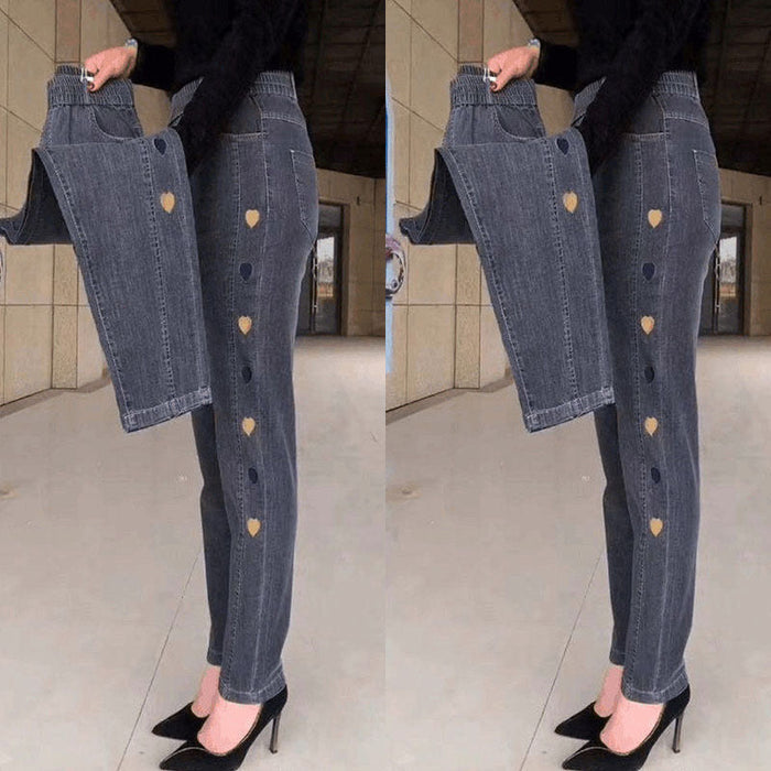 Soraya - Jeans hautement élastiques pour femmes avec broderie de motif cœur