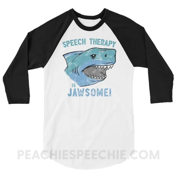 Speech Is Jawsome Baseball Tee - White/Black / XS - T-Shirts & Tops peachiespeechie.com