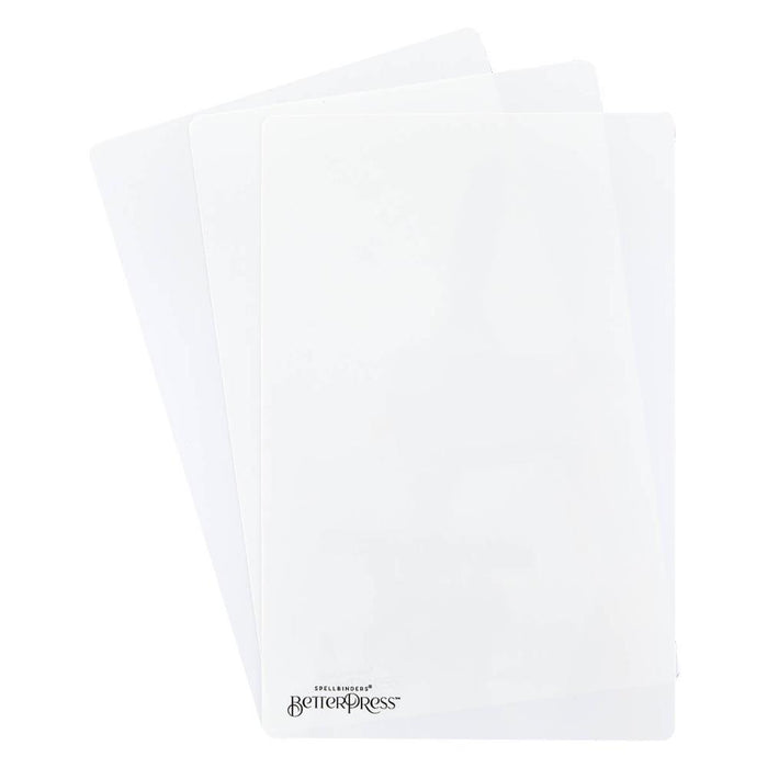 Spellbinders - BetterPress Replacement - Shims Replacement. BetterPress Replacement Shims works in the BetterPress System. You'll get three thin plastic shims that allow you to increase or decrease pressure in your BetterPress. Available at Embellish Away located in Bowmanville Ontario Canada.