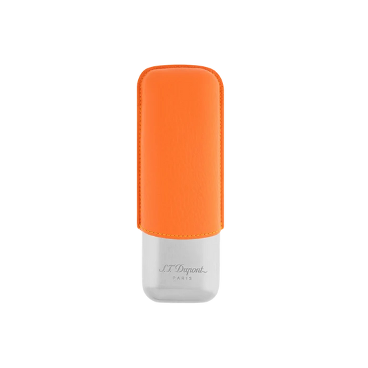 S.T. Dupont 2 Cigar Leather Case Orange And Chrome - 183266