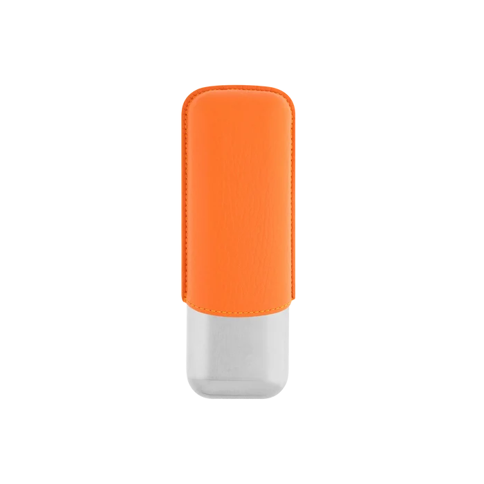 S.T. Dupont 2 Cigar Leather Case Orange And Chrome - 183266