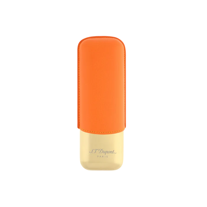 S.T. Dupont 2 Cigar Leather Case Orange And Gold - 183249