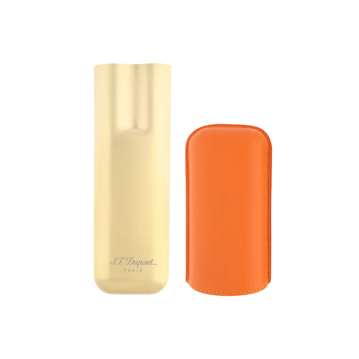 S.T. Dupont 2 Cigar Leather Case Orange And Gold - 183249