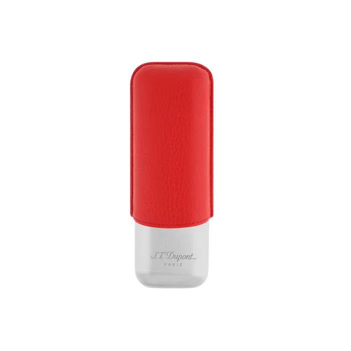 S.T. Dupont 2 Cigar Leather Case Red And Chrome - 183268