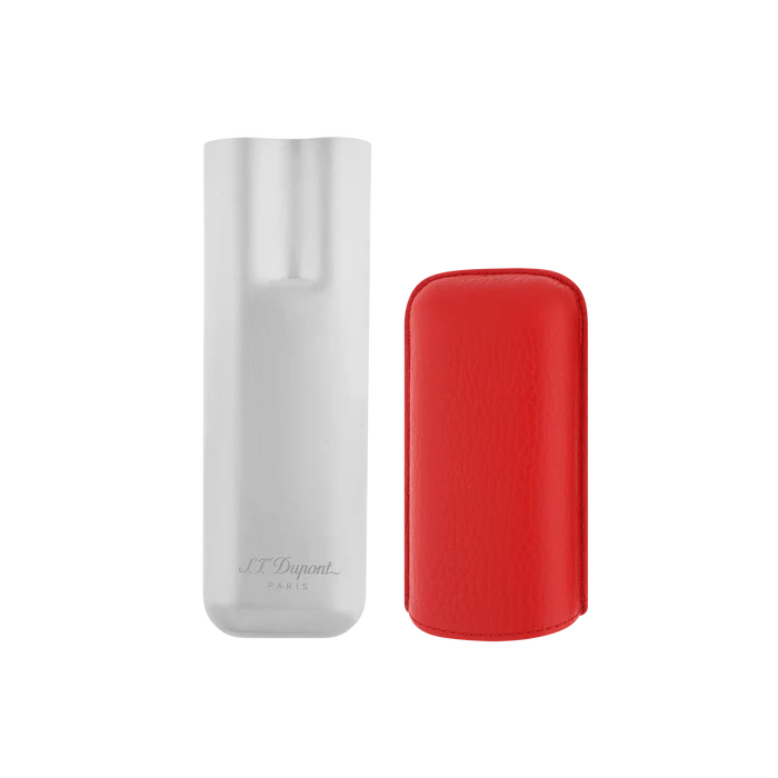S.T. Dupont 2 Cigar Leather Case Red And Chrome - 183268