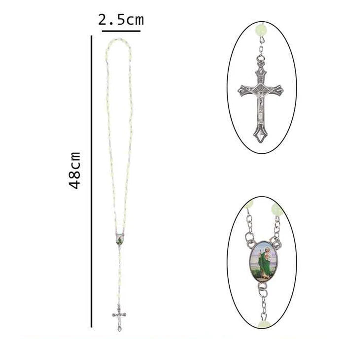 St. Jude Glow in the Dark Rosary Necklace Set (12-Pack) – 48cm Catholic Rosary with Crucifix and Centerpiece Medal (RN07)