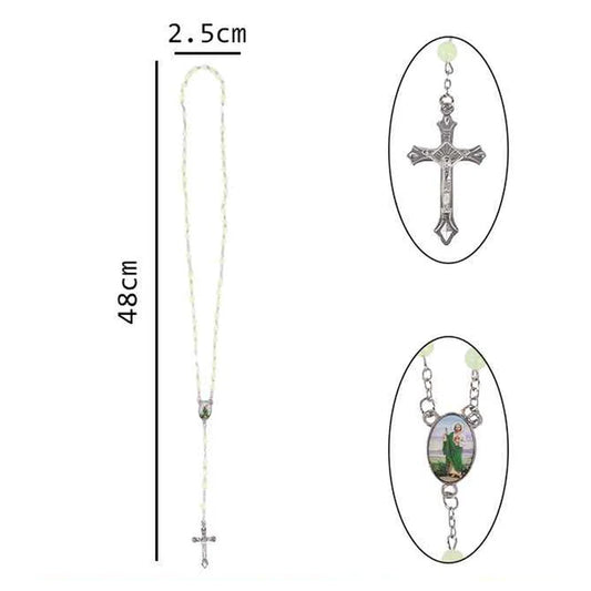 St. Jude Glow in the Dark Rosary Necklace Set (12-Pack) – 48cm Catholic Rosary with Crucifix and Centerpiece Medal (RN07)